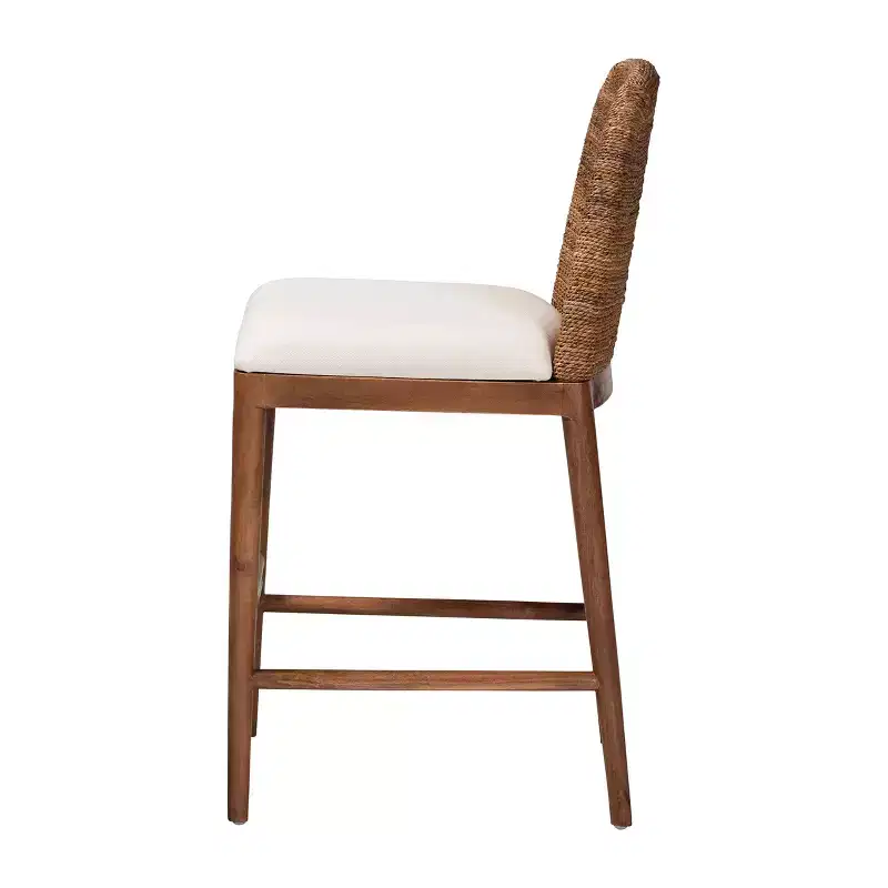 bali & pari Nadim Natural Seagrass and Acacia Wood Counter Height Barstool Set White/Natural: Polyester Upholstery, Spot Clean
