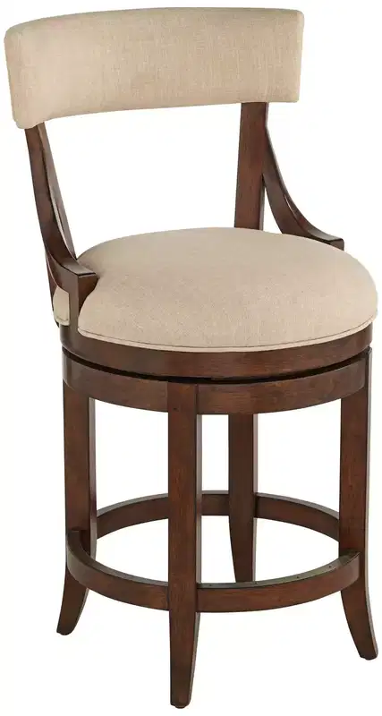 Round Walnut Wood Counter Stool with Linen Seat