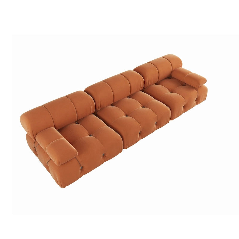 Velvet 3-Seater Sofa with Solid Wood Frame and Pocket Coil Springs
