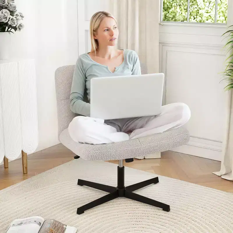 Costway Armless Office Desk Chair Modern Swivel Vanity Chair with Adjustable Height Grey/Brown/Beige