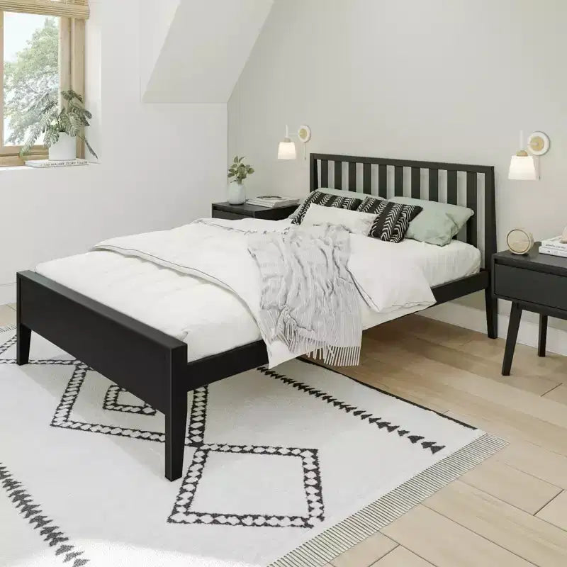 Max & Lily Scandinavian Full Size Bed Frame, Solid Wood Platform Bed with Headboard for Kids