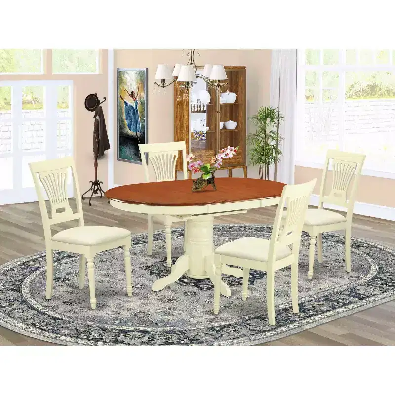 HomeStock 5-Piece Oval Buttermilk and Cherry Finish Solid Wood Top Dining table with 4 Chairs