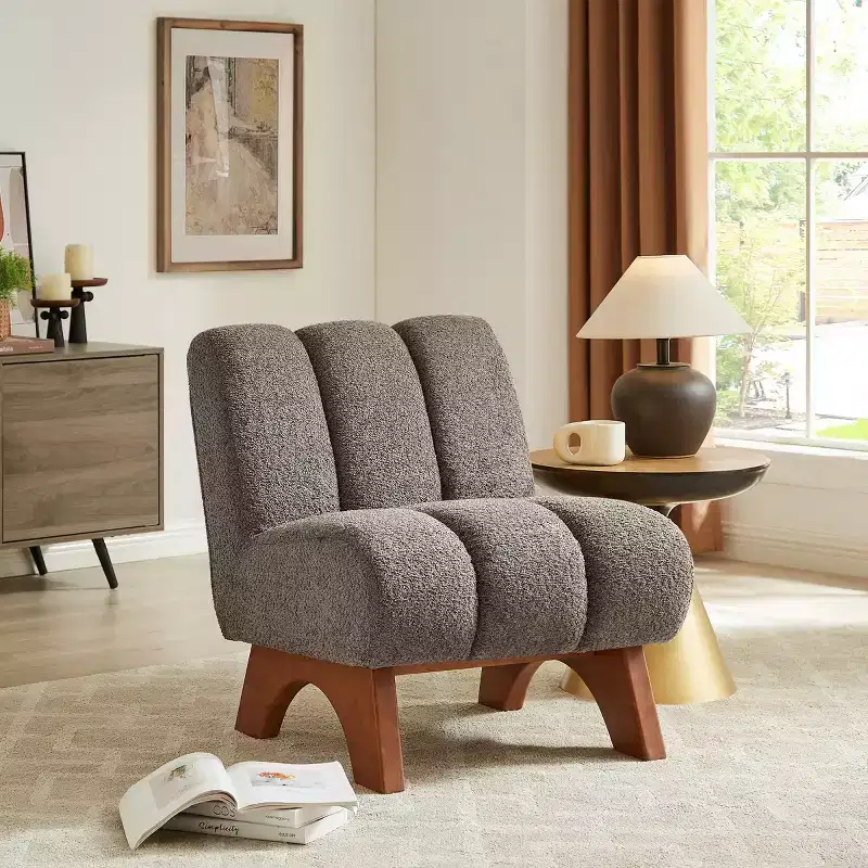 Art Leon Polar Fleece Fabric Upholstered Accent Slipper Chair with Rubber Wood Legs
