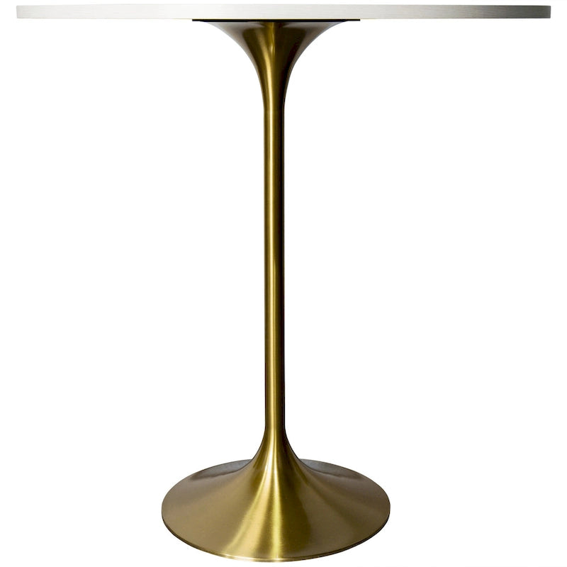 36 Round Dining Table with MDF Wood Tabletop and Brushed Gold Pedestal Base
