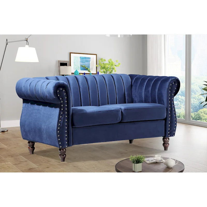 Velvet Chesterfield Rolled Arm Loveseat