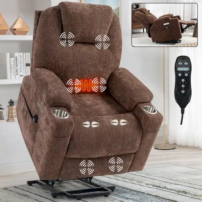 Power Lift Recliner | 8-Point Massage | Lumbar Heat | Dual USB | Steel Cup Holders | Blue
