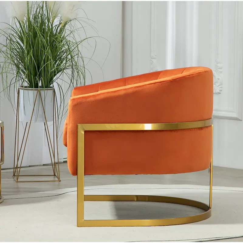 Velvet Accent Armchair with Gold Metal Frame