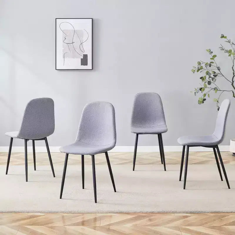 MAYEERTY Set of 4 Luxury Simple Dining Chairs Light Gray Linen Cotton Black Metal Legs Fits Diverse Decor