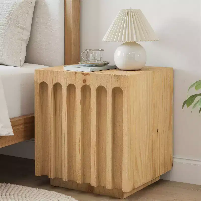 Art Leon Unique Fluted Solid Wood End Table Side Table