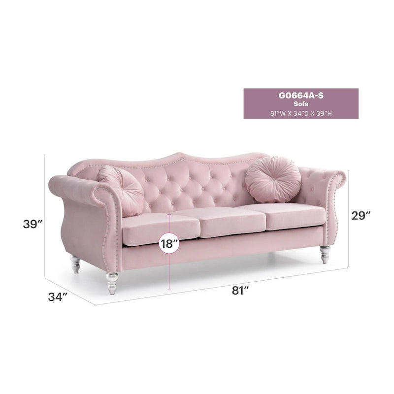 82 in. Velvet Chesterfield 3-Seater Sofa with Tufted Back and Nailhead Trim