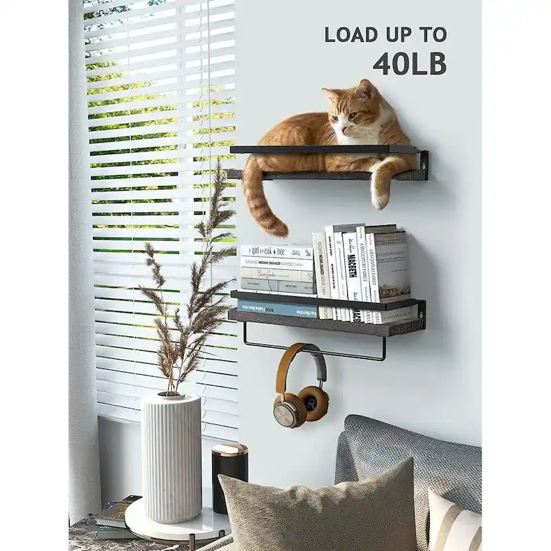 Dark Brown Floating Bathroom Shelf with Towel Rail for bathroom/living/kitchen/bedroom (set of 2)