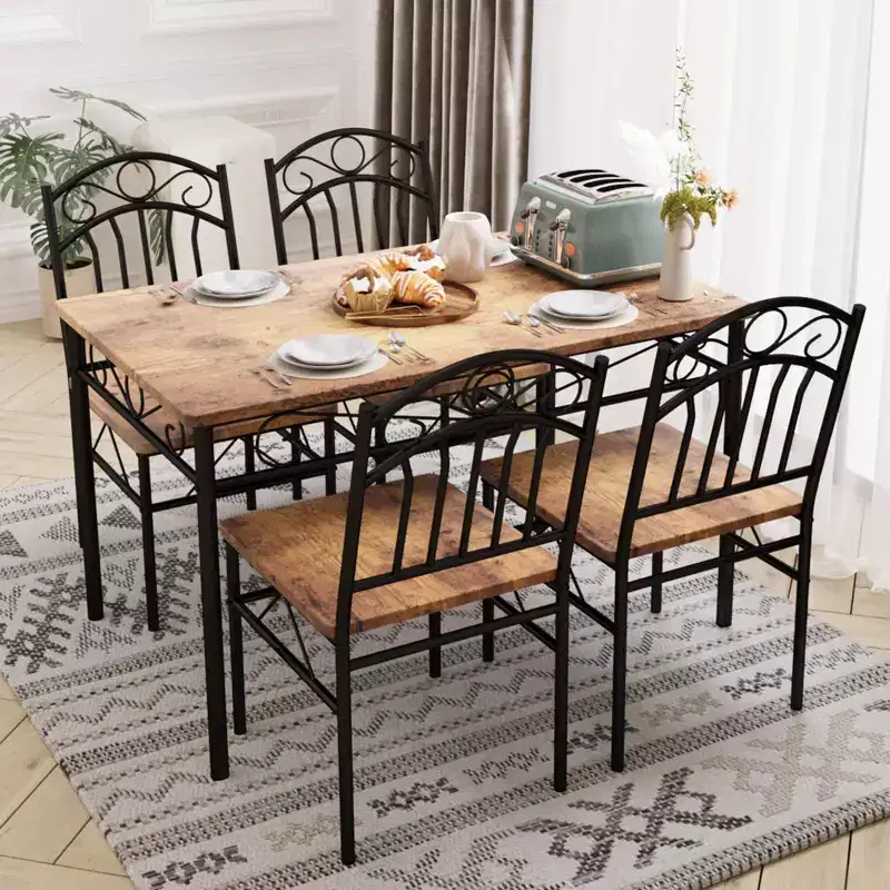 Farmhouse Kitchen Dining Table Set, with 4 Chairs
