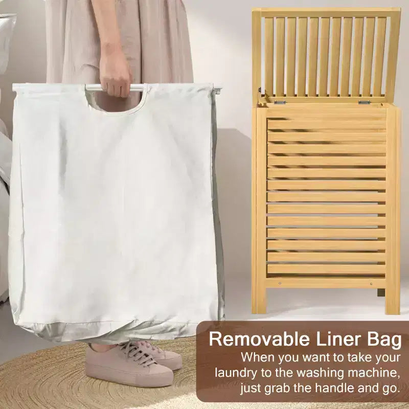 Bamboo Laundry Hamper with Lid – 120L Dual Compartment