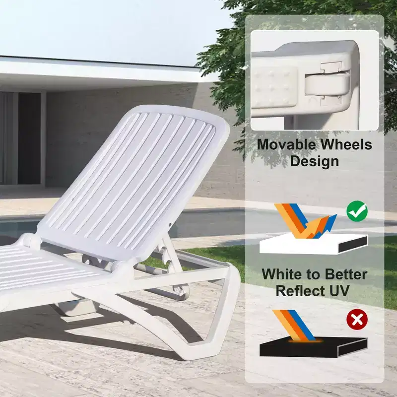 CLIHOME Outdoor Chaise Lounge,Plastic Adjustable Pool Lounge Chair