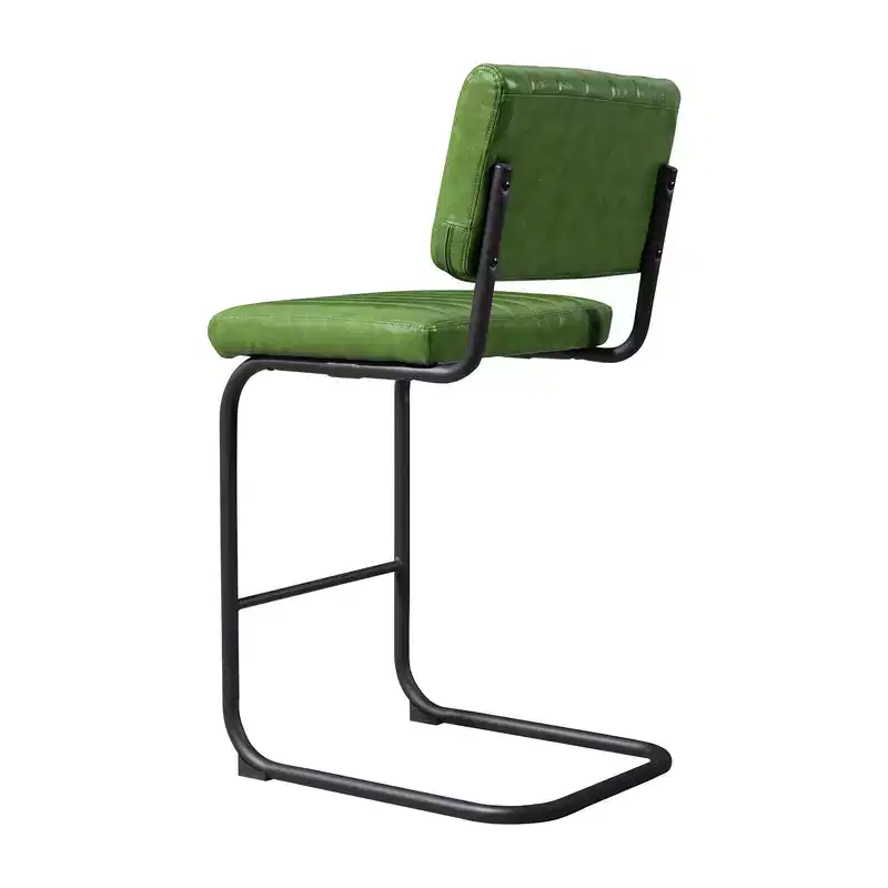 HOMLUX Upholstered Set of 2 Cantilever PU Leather Counter Height Barstool with Black Metal LegsOlive Green