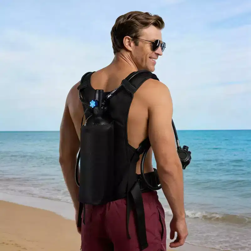 VEVOR Mini Scuba Tank, 1.9L Portable Diving Tank for Underwater Breathing, Reusable Lung Diving Cylinder up to 35 Minutes Dive Time, Black