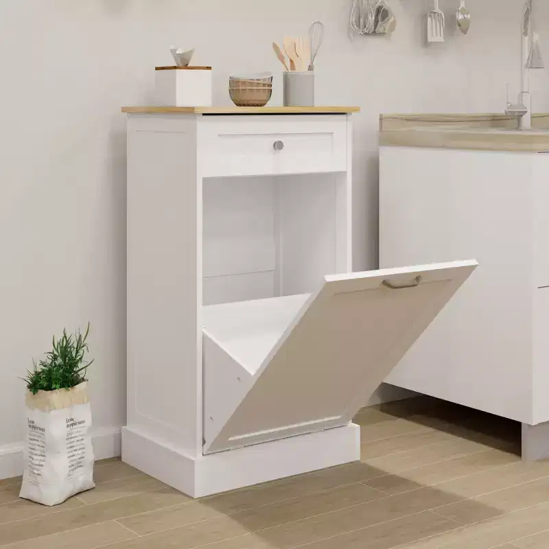 AndMakers 19.68 in. W x 13.77 in. D x 35.62 in. H Ready to Assemble Trash Can Kitchen Cabinet