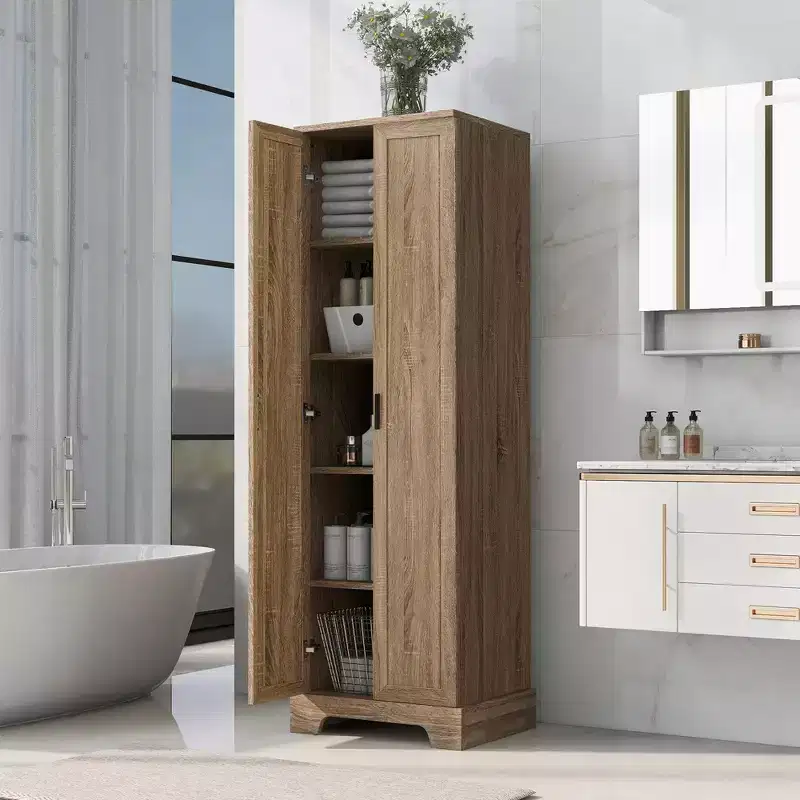 GDFStudio Tracy Modern Wood Freestanding Storage Cabinet with Double Doors and Adjustable Shelves