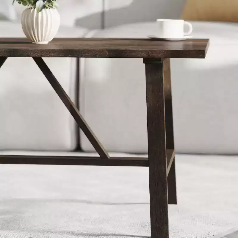 Flash Furniture Eli Solid Wood Farmhouse Coffee Table, Trestle Style Accent Table