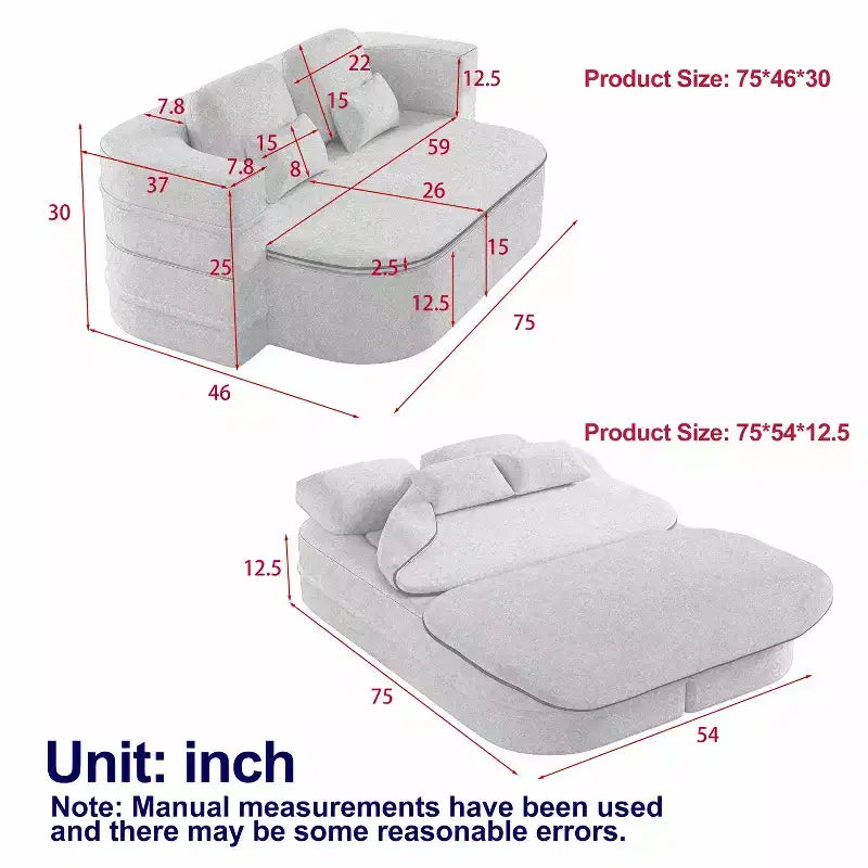 75'' 2-in-1 Foldable Sofa Bed, Convertible Floor Couch with Foam Cushion and Multi Functional Blanket for Living Room Bedroom Studio