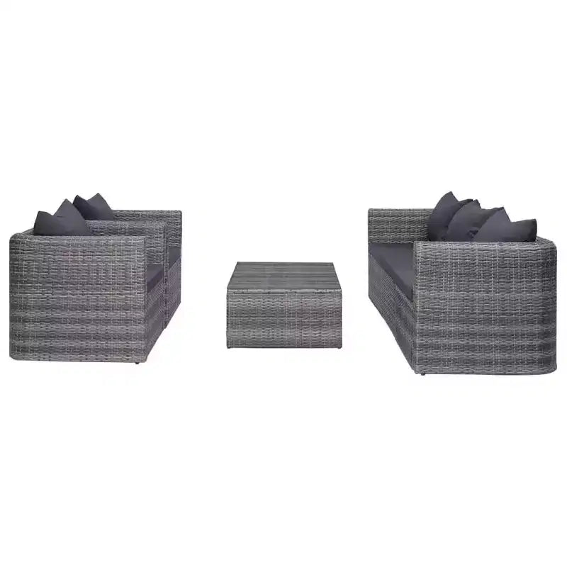 vidaXL Sofa Set Grey PE Rattan, Powder-Coated Steel, Glass Medium
