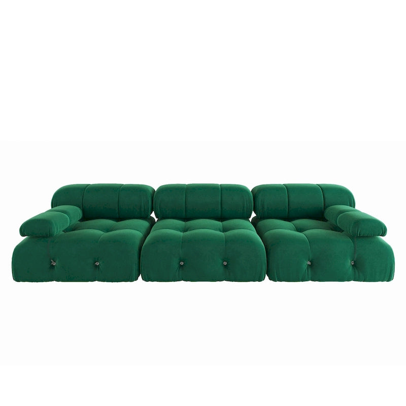 Velvet 3-Seater Sofa with Solid Wood Frame and Pocket Coil Springs