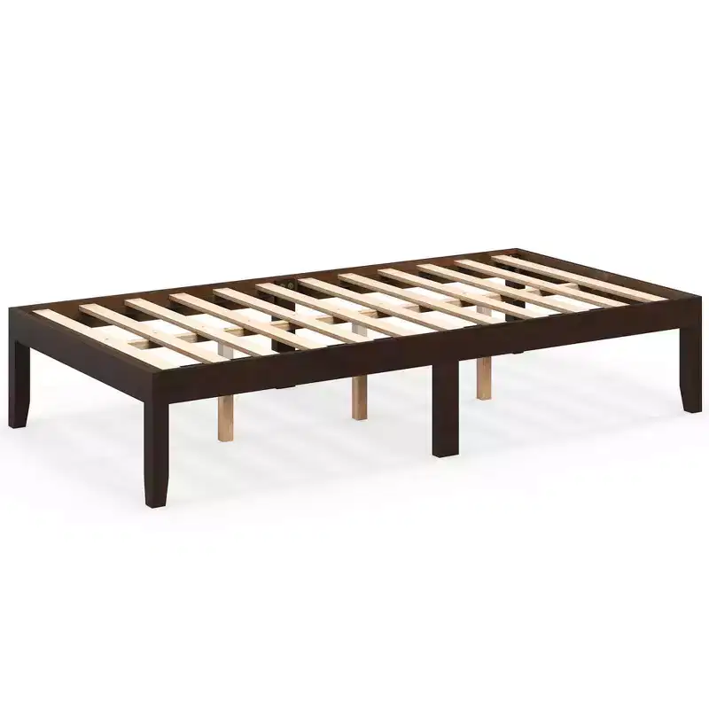 Costway Twin/Full/Queen Size Wooden Platform Bed Frame 14 with Rubber Wood Legs Under-bed Storage Brown