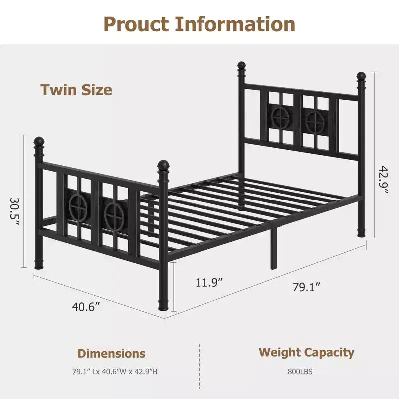 Bed Frame with Headboard and Footboard, Metal Twin Bed Frame w/Storage Space Under Bed, No Box Spring Required, Easy Assembly, Noise-Free