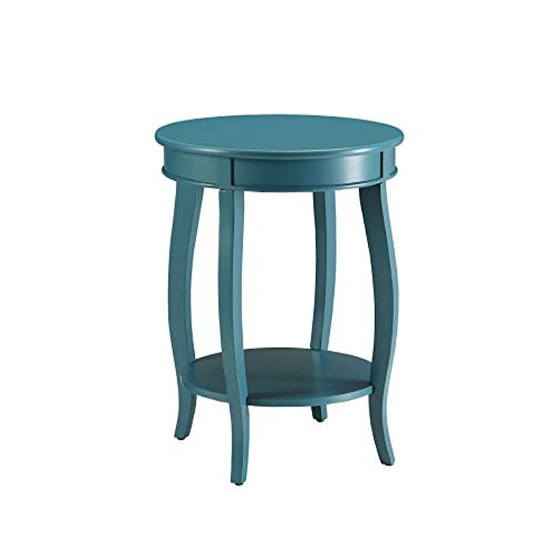 Teal Blue Round Side Table with Lower Shelf and Cabriole Legs