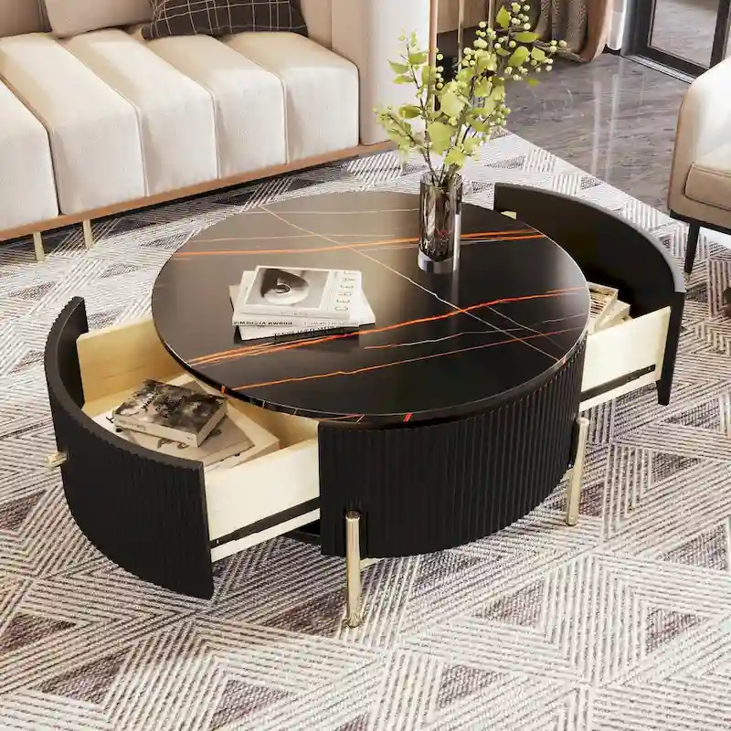 31.5 Modern Round Coffee Table with Large Drawer Storage