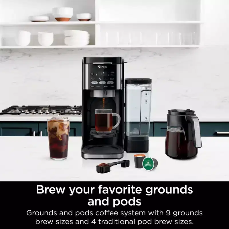 Ninja DualBrew Hot & Iced Coffee Maker -CFP101: 12-Cup, Custom Brew Strength, Removable Reservoir, Glass Carafe