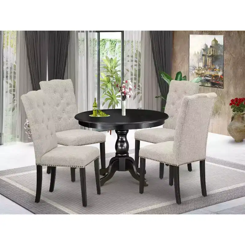 5-Piece Wire Brushed Black Finish Solid Wood Top Dining table with 4 Chairs with