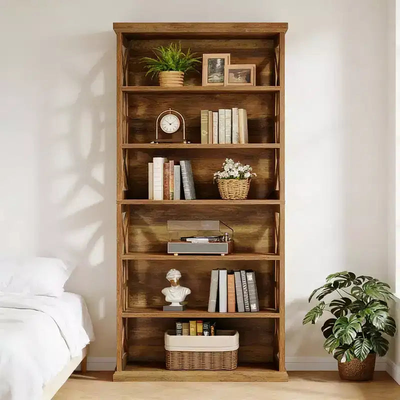 GDFStudio Deeanne 6-Tier Wood Decorative Bookshelf with Patterned Side Panels