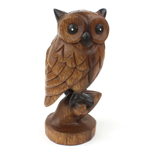 Carved Rain Tree Owl on Branch