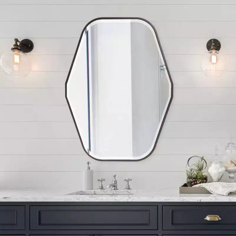 Howard Elliott 39"x29" Octagonal Wall Mirror with Espresso Stained Wood Frame: Modern Style, No Assembly Required, Wall Mount