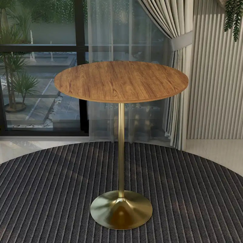 36 Round Dining Table with MDF Wood Tabletop and Brushed Gold Pedestal Base