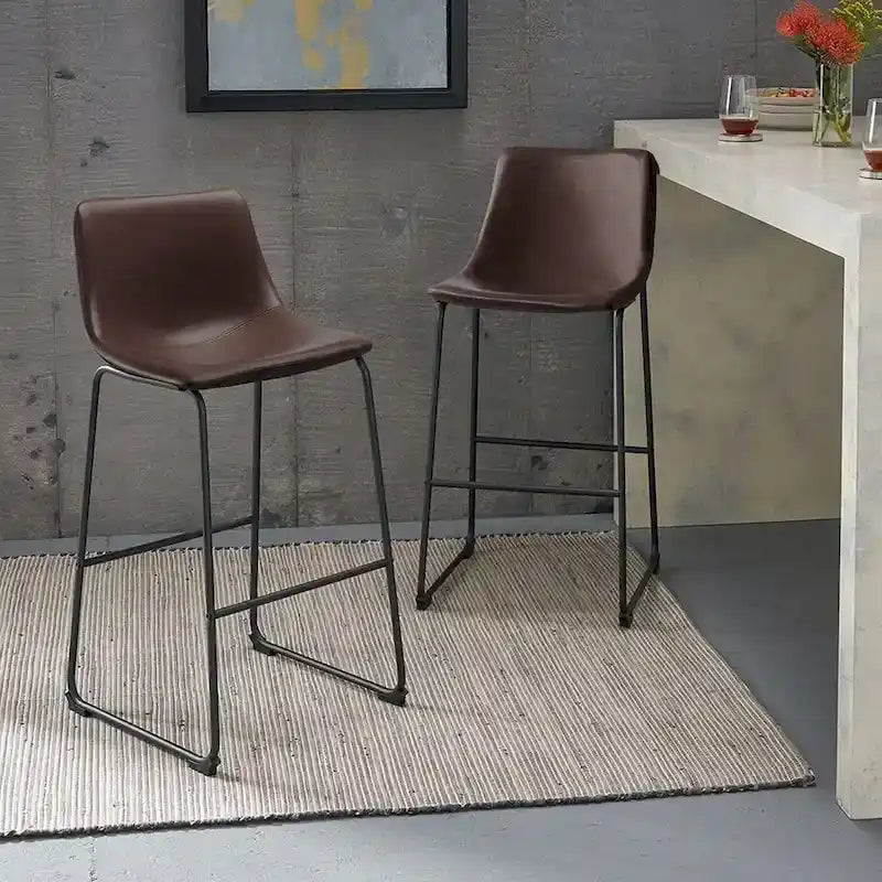 Faux Leather Counter Height Bar Stool with Iron Frame, 30 Inch