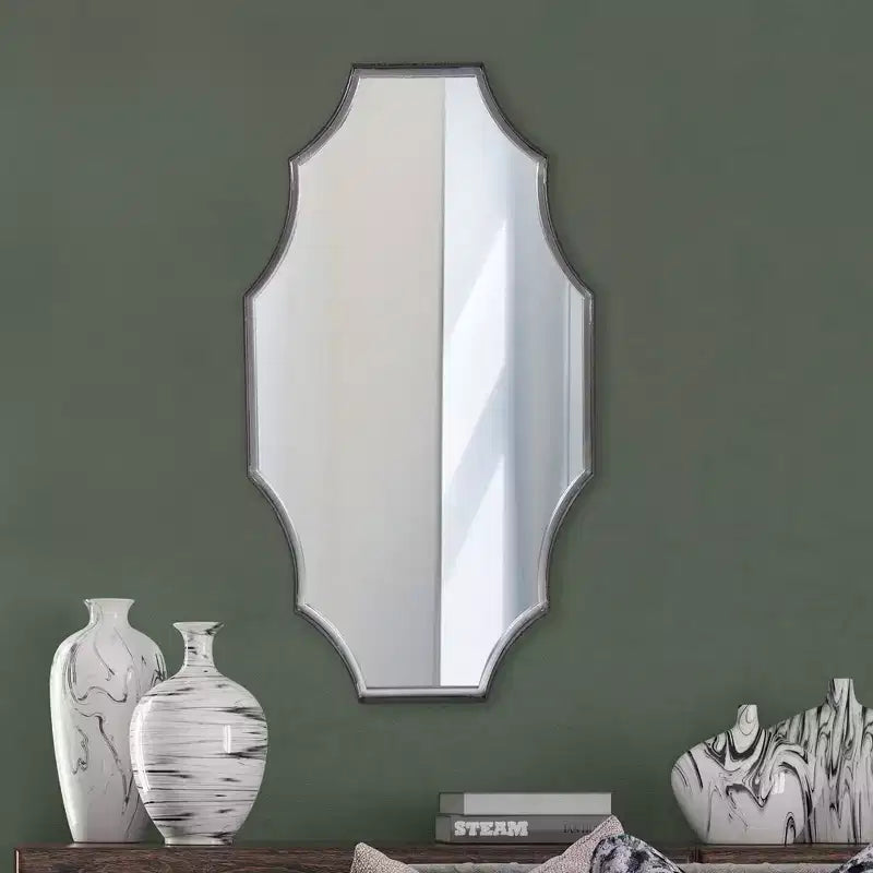 Howard Elliott 23.5"x23.5" Universal Flow Mirror with Stone Veneer: Modern Round Marble Frame, No Assembly Required