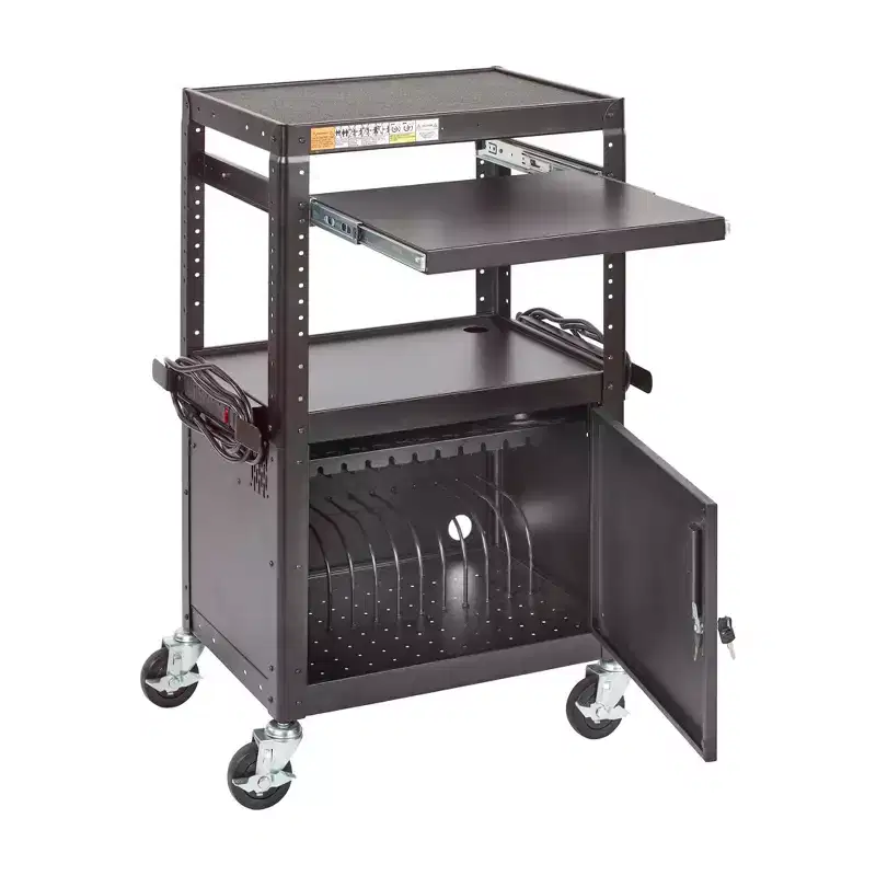 ECR4Kids Mobile AV Presentation Media Stand and 12-Bay Charging Cart, Technology Trolley, Black