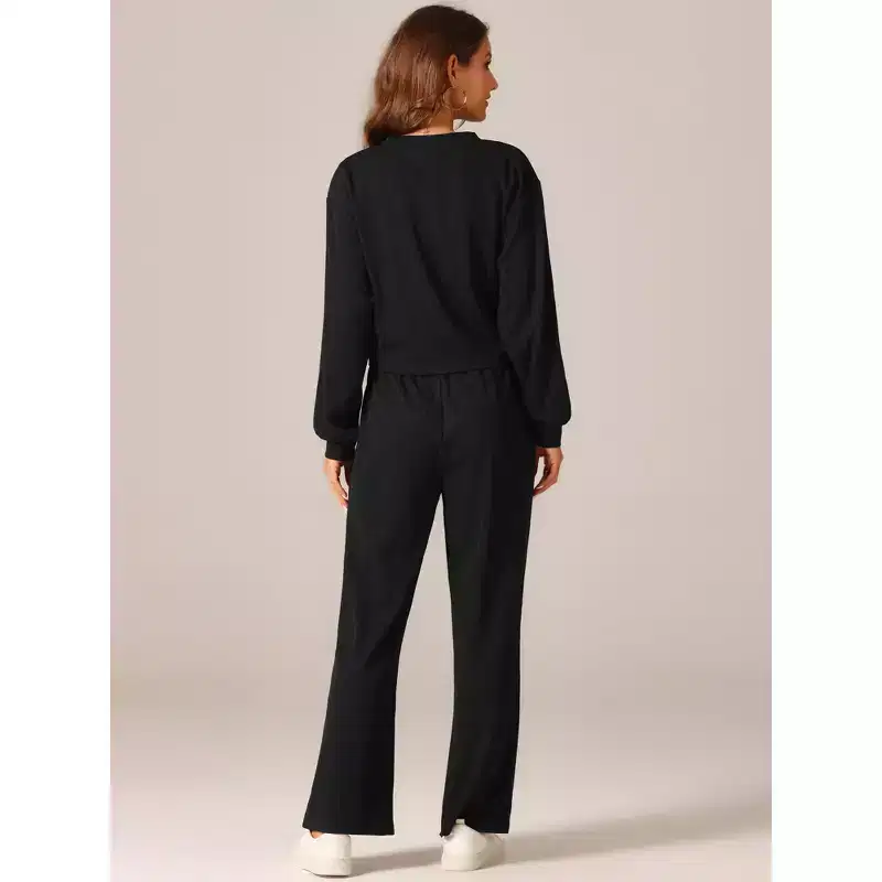 Seta T Women's Two Piece Outfits Front Cropped Sweatshirt and Wide Leg Sweatpant Tracksuit Lounge Set