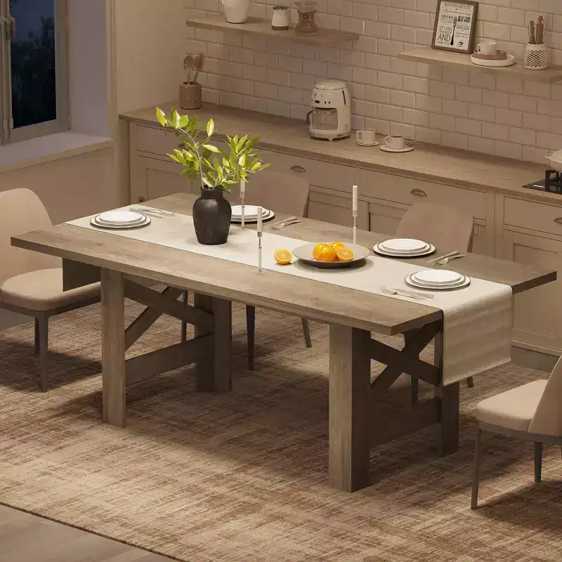 Long Wooden Kitchen Table, Dining Table for 6-8, Farmhouse Large Dining Room Table for Dining,
