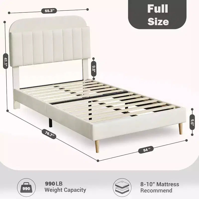 GustoWave Full Size Upholstered Platform Bed Frame with Storage Headboard & Bookshelf for Kids or Teens