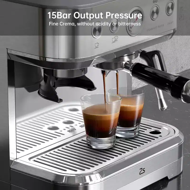 Espresso Machine with Milk Frother and Built-In Grinder, 3-in-1 Cappuccino Latte and Coffee Maker for Home, 85oz Removable Water Tank