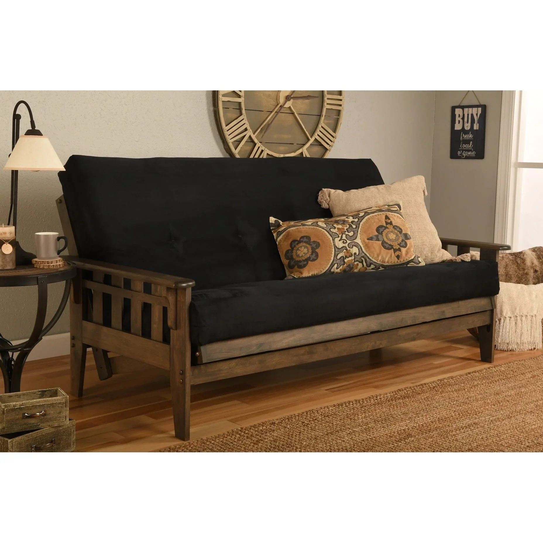 Full-size Rustic Walnut Futon Set with Mattress