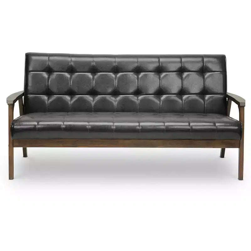 Mid-Century Masterpieces Sofa Brown -: Faux Leather Upholstery, Office Seating, 3-Person Capacity