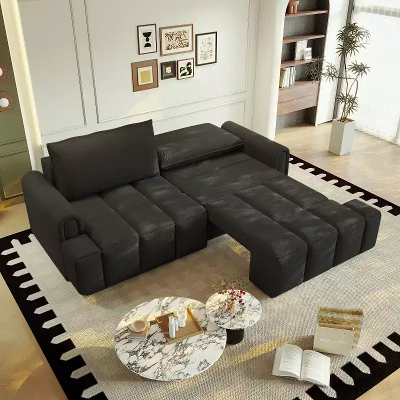 Modern Convertible Sleeper Sofa Bed with Storage, Teddy Fabric Deep Seat Sofa, King Size Sofa Bed Couch for Living Room or Guest Room-Panipeachy
