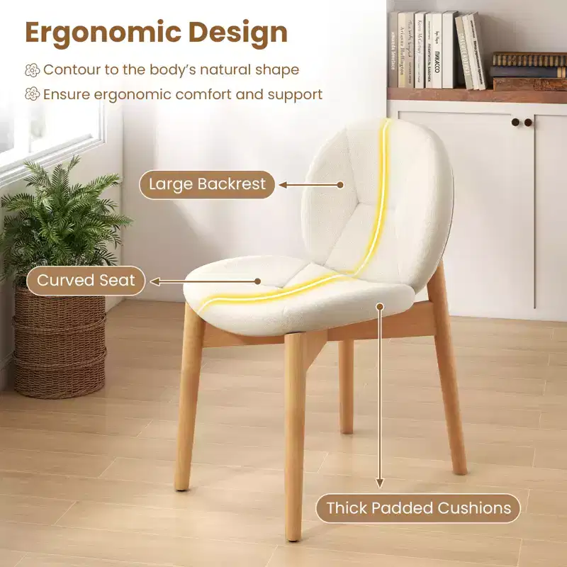 Costway 2PCS Wooden Dining Chairs Soft Boucle Upholstered Kitchen Chairs w/ Curved Seat