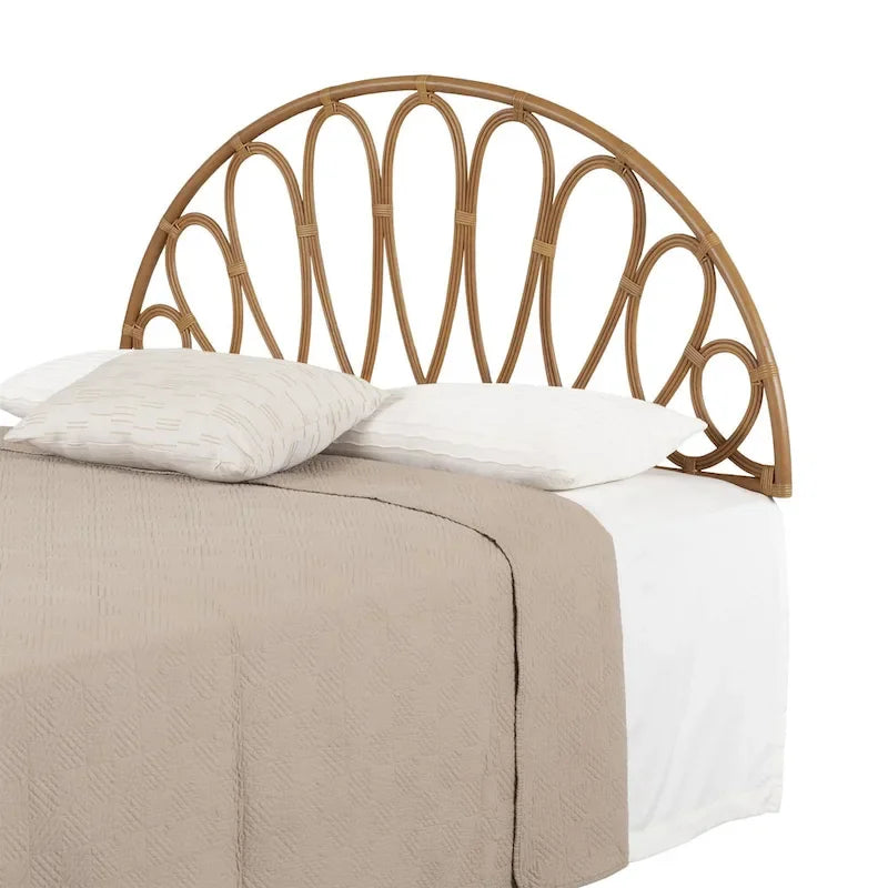 Wall-Mounted Rattan Headboard | Flower Petal Design | Bohemian Handcrafted | Natural