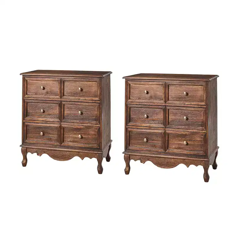 Set of 2 Galatea 32'' Traditional Solid Wood 3 - Drawer Accent Chest with Charging Station | HULALA HOME