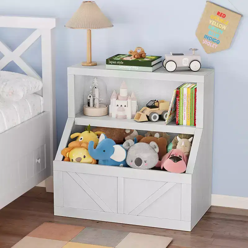 Spacious Toy Storage & Safe Design Kids Bookshelf - Wooden Toddler Bookcase with Large Cabinet, Anti-Tip for Playroom